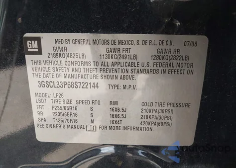 2008 Saturn Vue Xe from USA, damaged, VIN 3GSCL33P68S722144